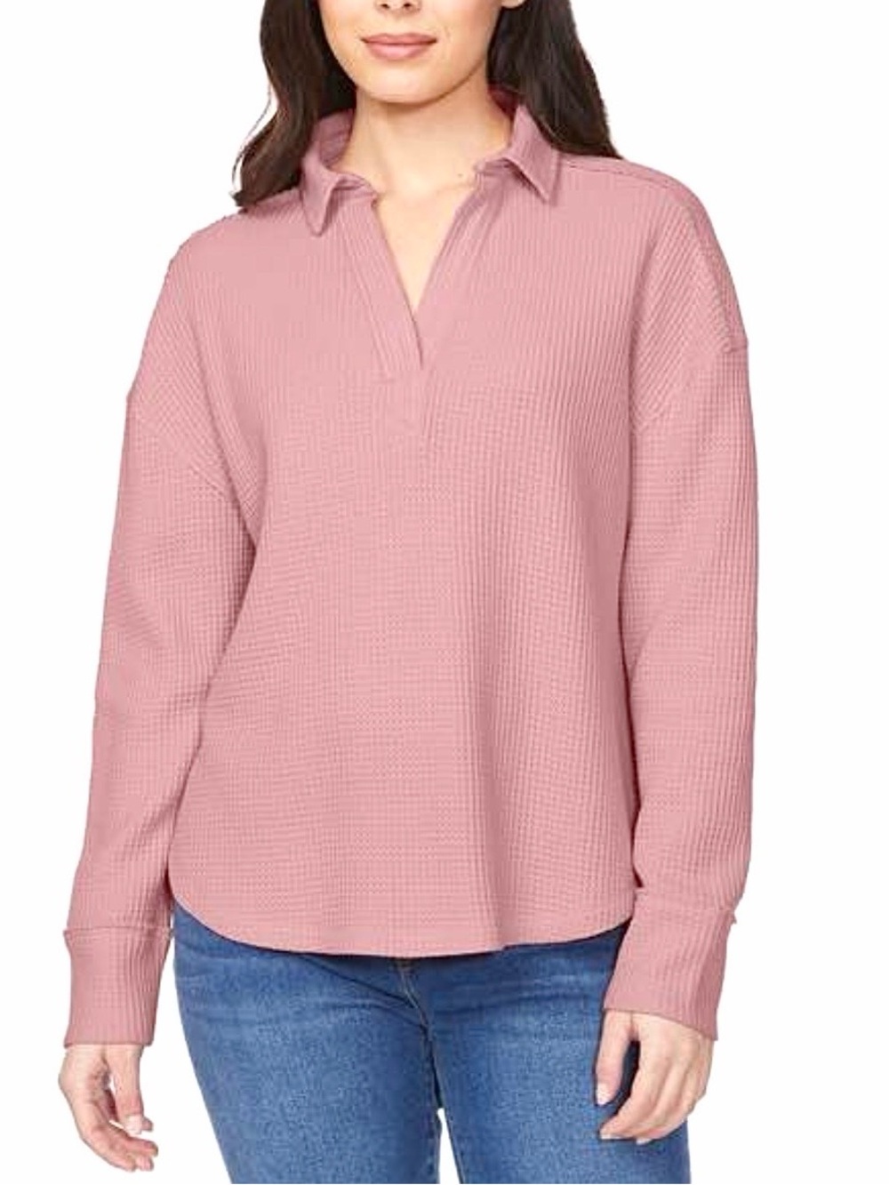New Buffalo Games Women’s Waffle V-Neck Collar Top